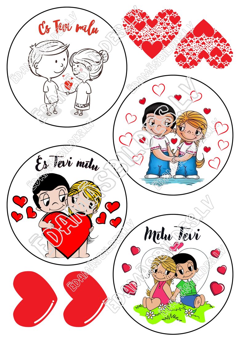 Cukura papīrs ar apdruku "Valentīndienas BENTO kūkai'